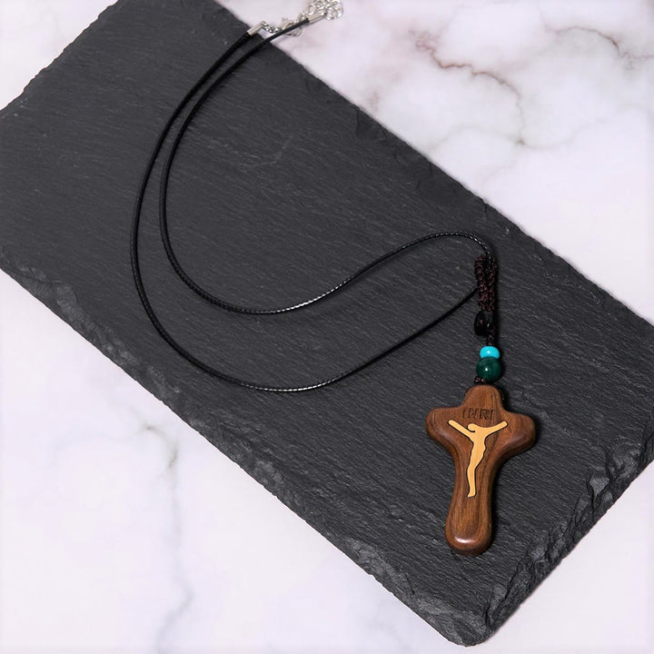 Free Today: Minimalist Style Sandalwood & Boxwood Jesus Cross Amulet Pendant Keychain/Necklace