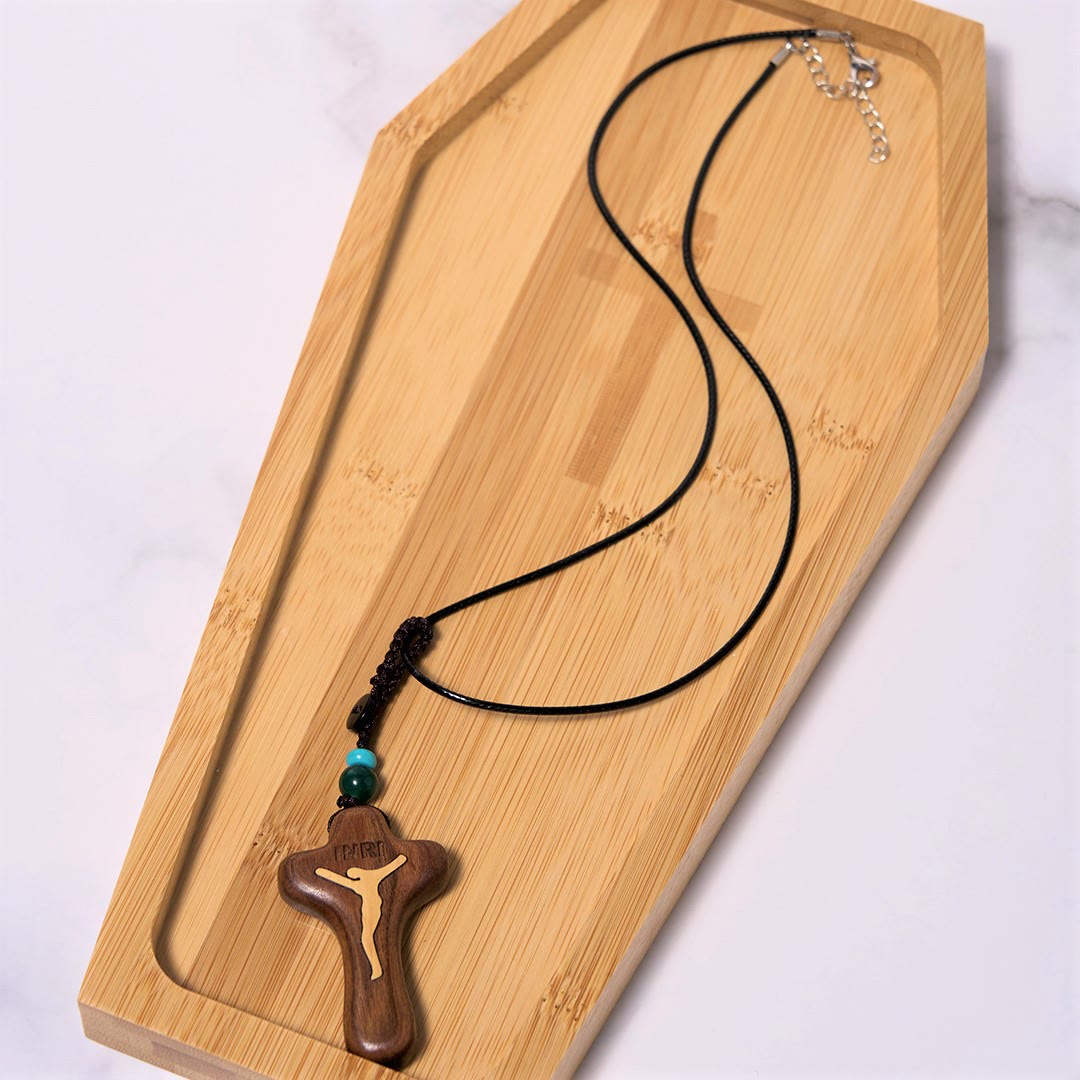 Christianartworkshop Minimalist Style Sandalwood & Boxwood Jesus Cross Amulet Pendant Keychain/Necklace