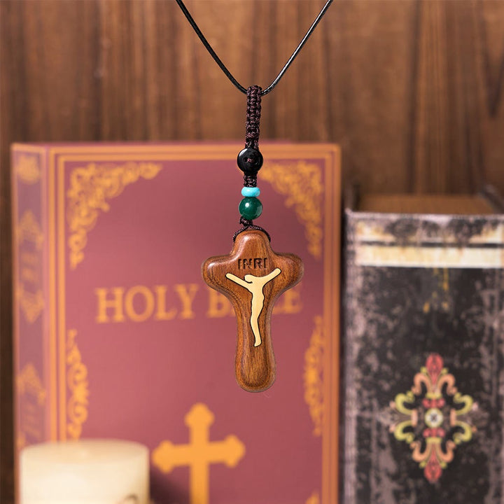 Free Today: Minimalist Style Sandalwood & Boxwood Jesus Cross Amulet Pendant Keychain/Necklace