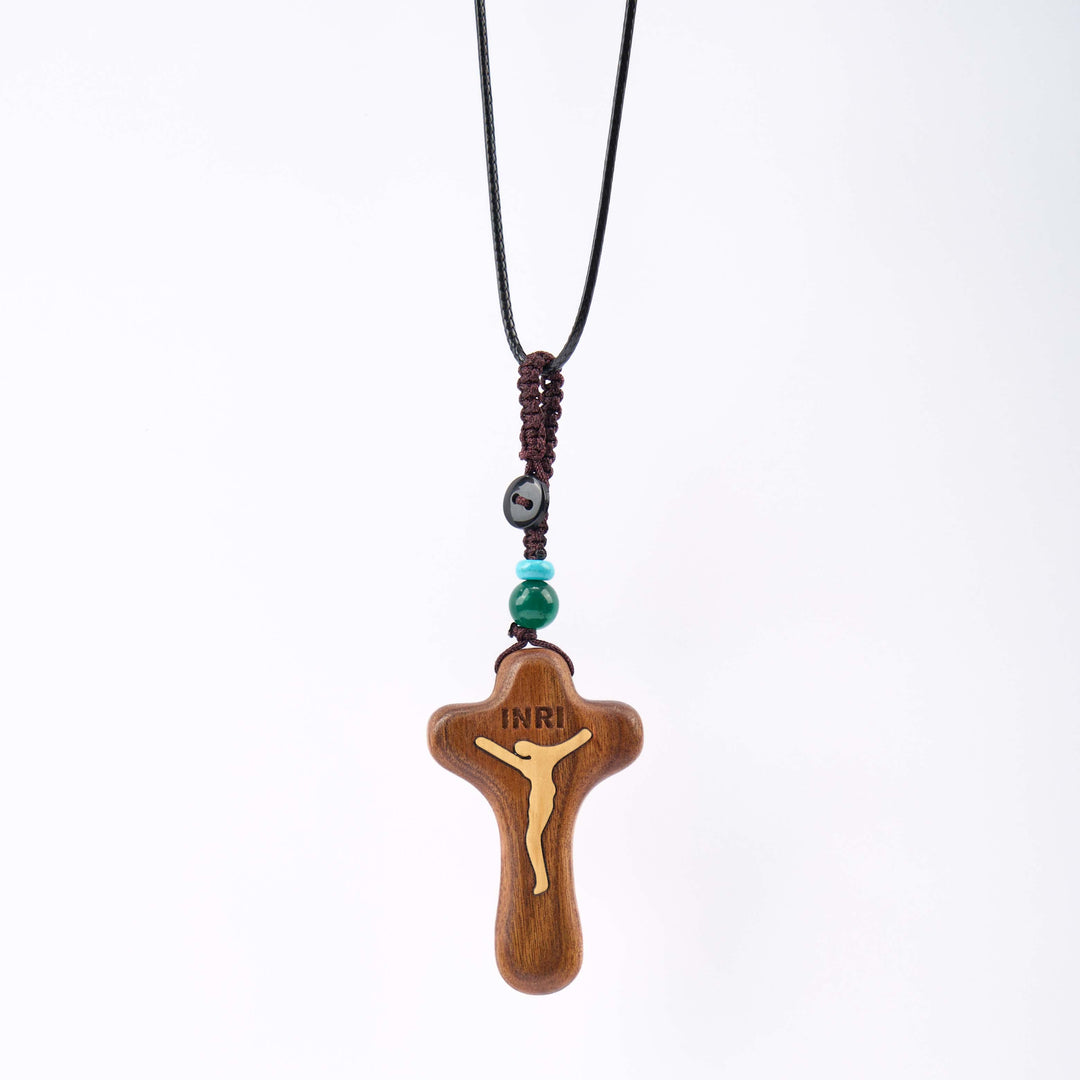 Free Today: Minimalist Style Sandalwood & Boxwood Jesus Cross Amulet Pendant Keychain/Necklace