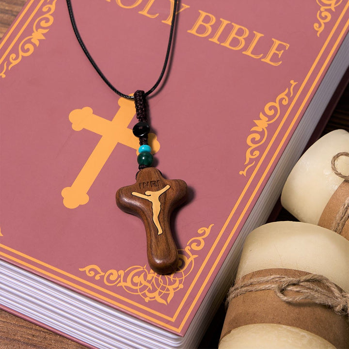 Free Today: Minimalist Style Sandalwood & Boxwood Jesus Cross Amulet Pendant Keychain/Necklace