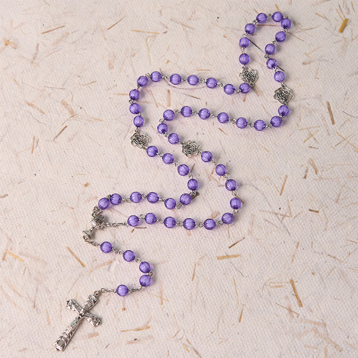 Christianartworkshop Holy Gail & Crucifix of 8 mm Round Purple Acrylic Alloy Chain Rosary