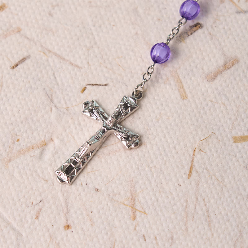 Christianartworkshop Holy Gail & Crucifix of 8 mm Round Purple Acrylic Alloy Chain Rosary