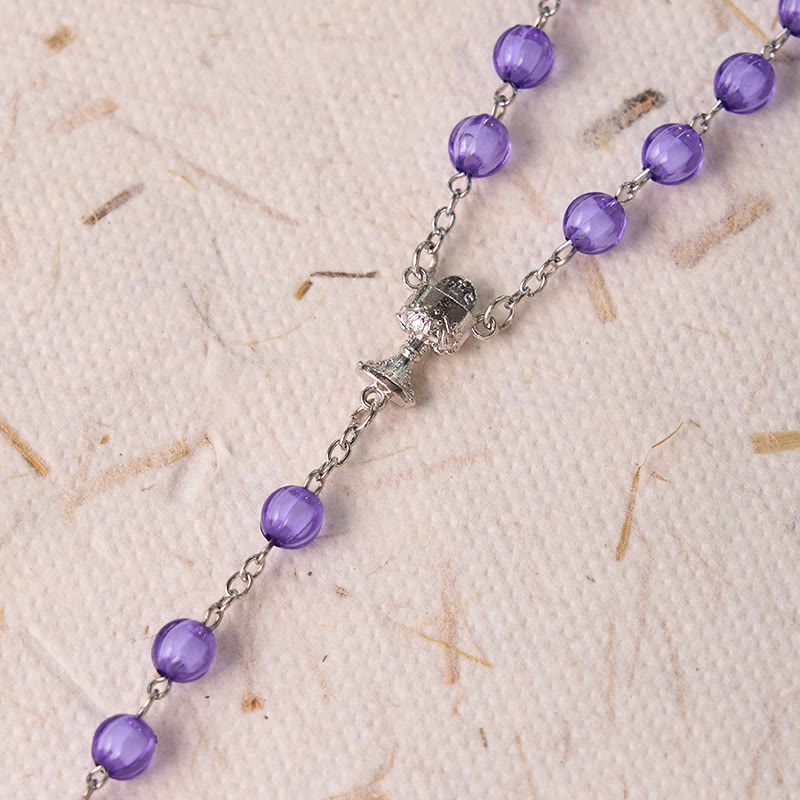 Christianartworkshop Holy Gail & Crucifix of 8 mm Round Purple Acrylic Alloy Chain Rosary