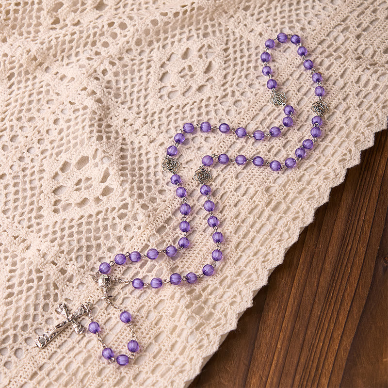 FREE Today: Holy Gail & Crucifix of 8 mm Round Purple Acrylic Alloy Chain Rosary