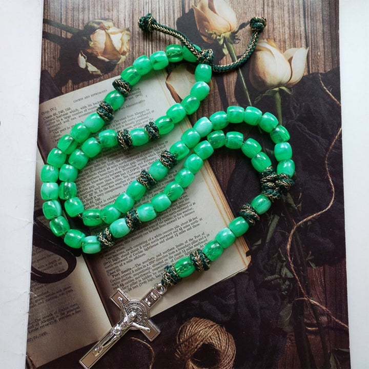 Christianartworkshop St. Benedict Crucifix of 12 mm Bucket Light Green Acrylic Paracord Rosary