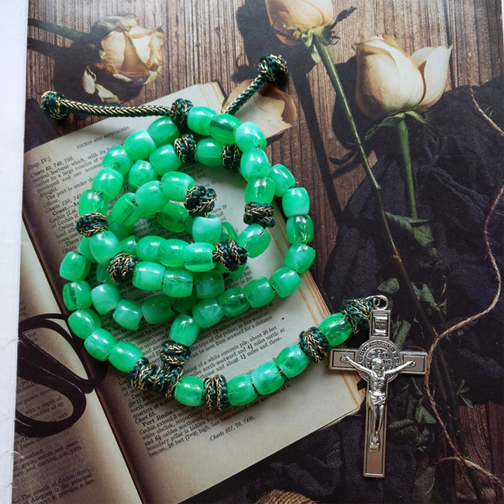 Christianartworkshop St. Benedict Crucifix of 12 mm Bucket Light Green Acrylic Paracord Rosary