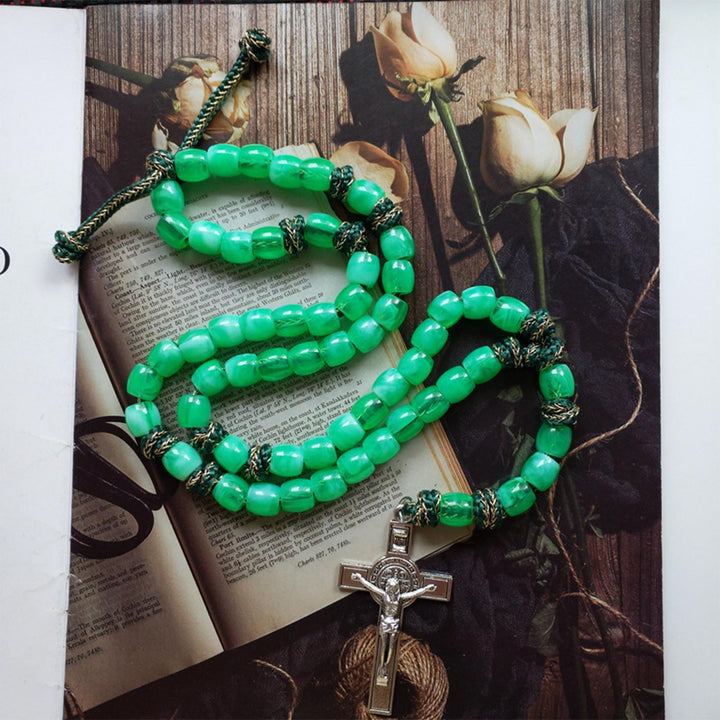 Christianartworkshop St. Benedict Crucifix of 12 mm Bucket Light Green Acrylic Paracord Rosary