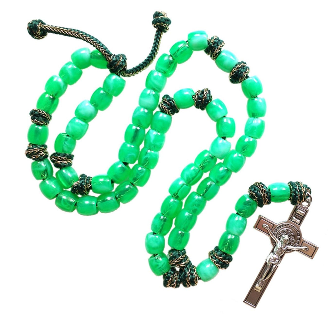 FREE Today: St. Benedict Crucifix of 12 mm Bucket Light Green Acrylic Paracord Rosary