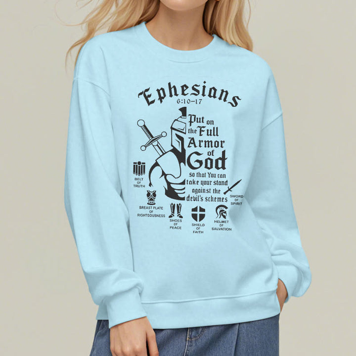 Christianartworkshop Quotation Style Full Armor of God Fleece Lined Polyester Sweatshirt