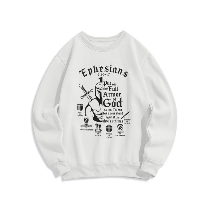 Christianartworkshop Quotation Style Full Armor of God Fleece Lined Polyester Sweatshirt - White - 2XL - image 10