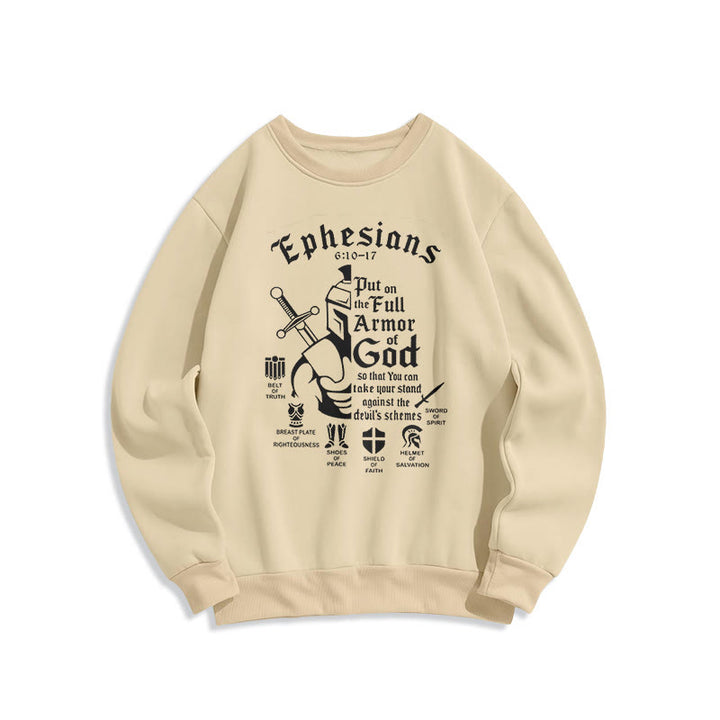 Christianartworkshop Quotation Style Full Armor of God Fleece Lined Polyester Sweatshirt - Beige - 2XL - image 0