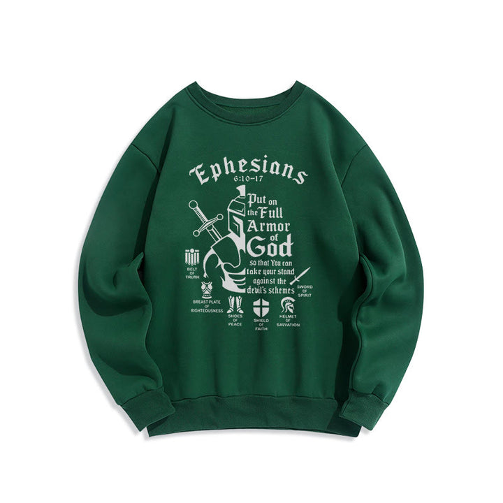 Christianartworkshop Quotation Style Full Armor of God Fleece Lined Polyester Sweatshirt - Green - 2XL - image 20