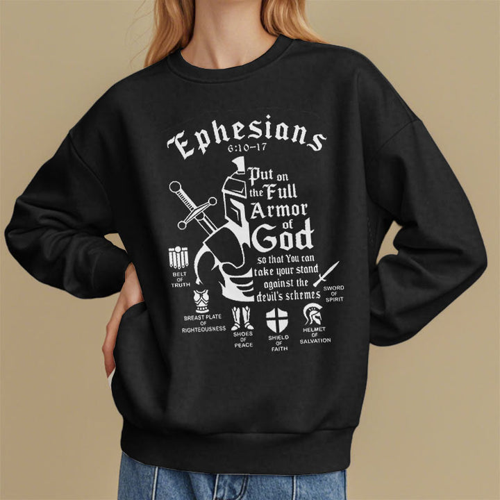 Christianartworkshop Quotation Style Full Armor of God Fleece Lined Polyester Sweatshirt