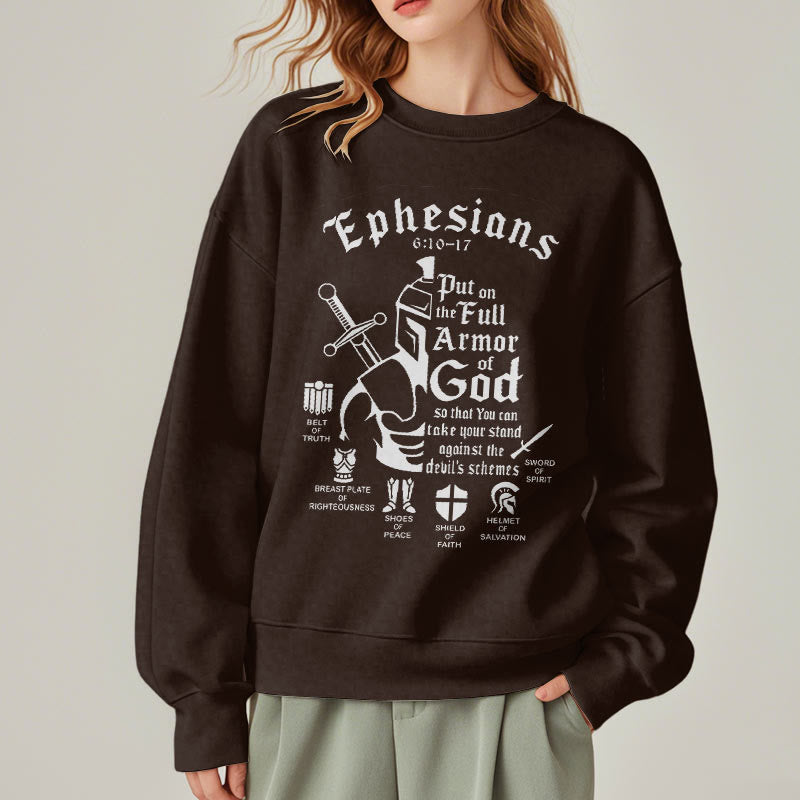 Christianartworkshop Quotation Style Full Armor of God Fleece Lined Polyester Sweatshirt