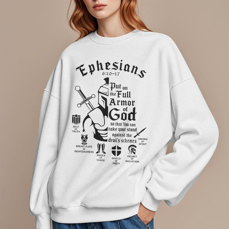 Christianartworkshop Quotation Style Full Armor of God Fleece Lined Polyester Sweatshirt