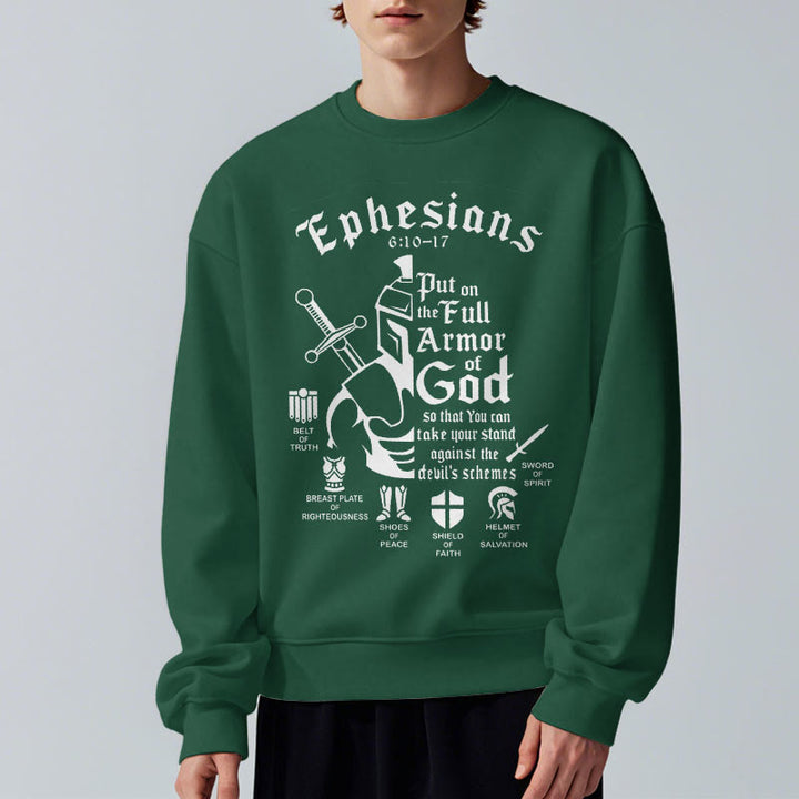 Christianartworkshop Quotation Style Full Armor of God Fleece Lined Polyester Sweatshirt