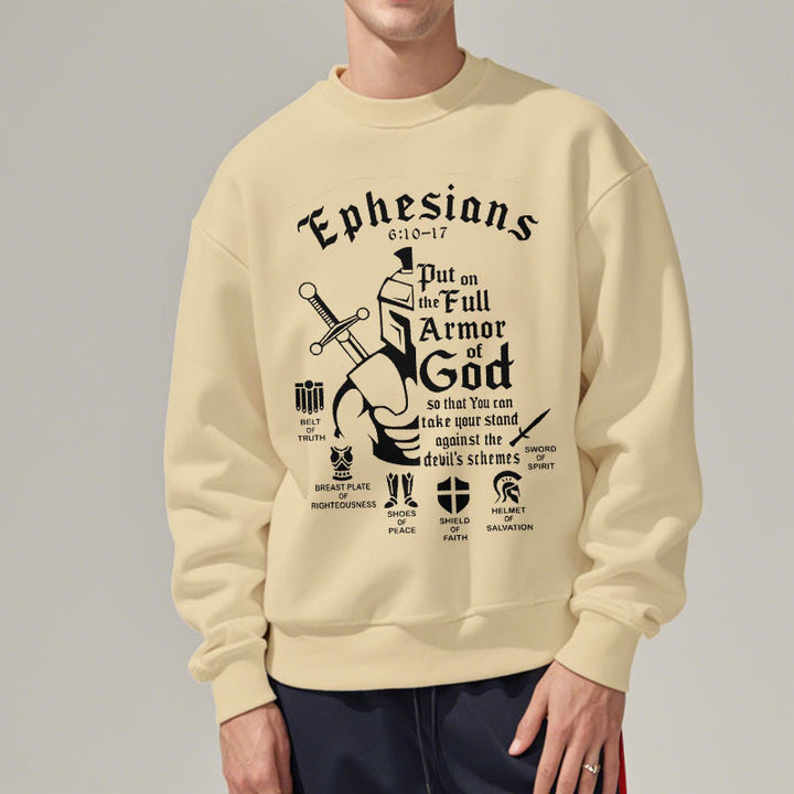 Christianartworkshop Quotation Style Full Armor of God Fleece Lined Polyester Sweatshirt