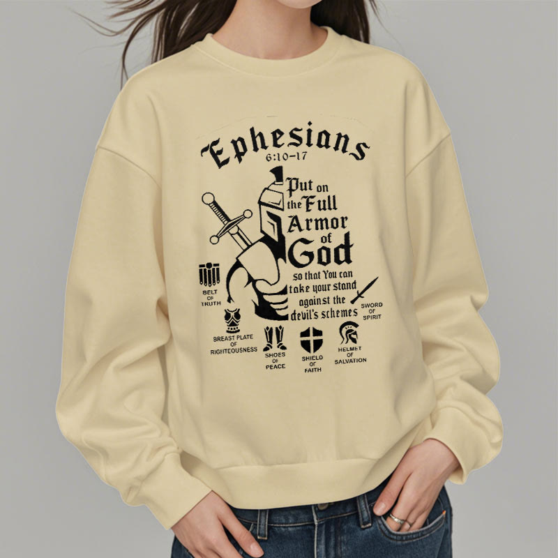 Christianartworkshop Quotation Style Full Armor of God Fleece Lined Polyester Sweatshirt - image 2