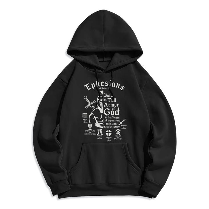 Christianartworkshop Quotation Style Full Armor of God Fleece Lined Polyester Hoodie