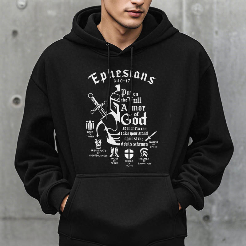 Christianartworkshop Quotation Style Full Armor of God Fleece Lined Polyester Hoodie