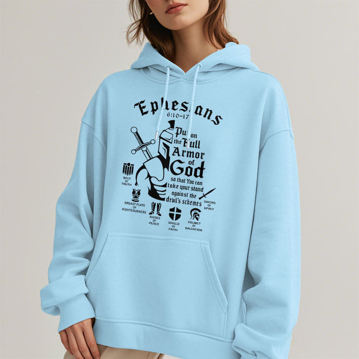 Christianartworkshop Quotation Style Full Armor of God Fleece Lined Polyester Hoodie