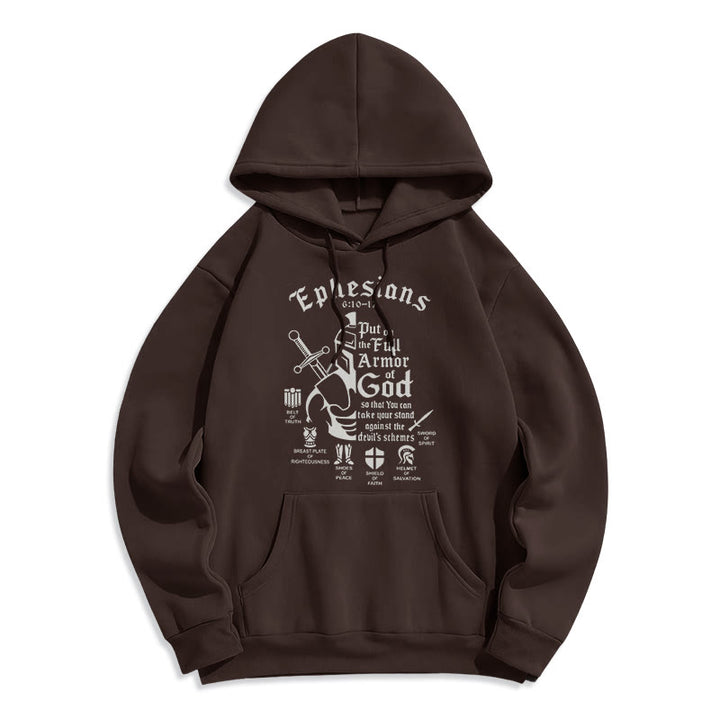 Christianartworkshop Quotation Style Full Armor of God Fleece Lined Polyester Hoodie - Brown - 2XL - image 15