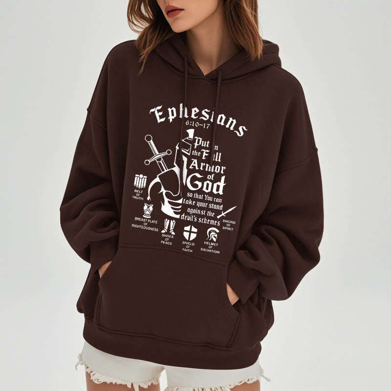 Christianartworkshop Quotation Style Full Armor of God Fleece Lined Polyester Hoodie