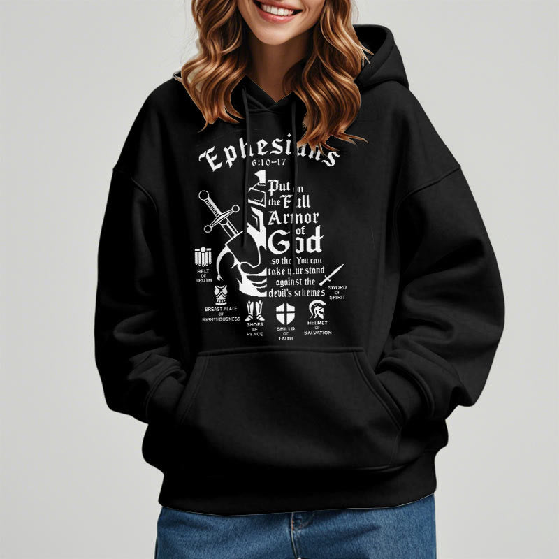 Christianartworkshop Quotation Style Full Armor of God Fleece Lined Polyester Hoodie