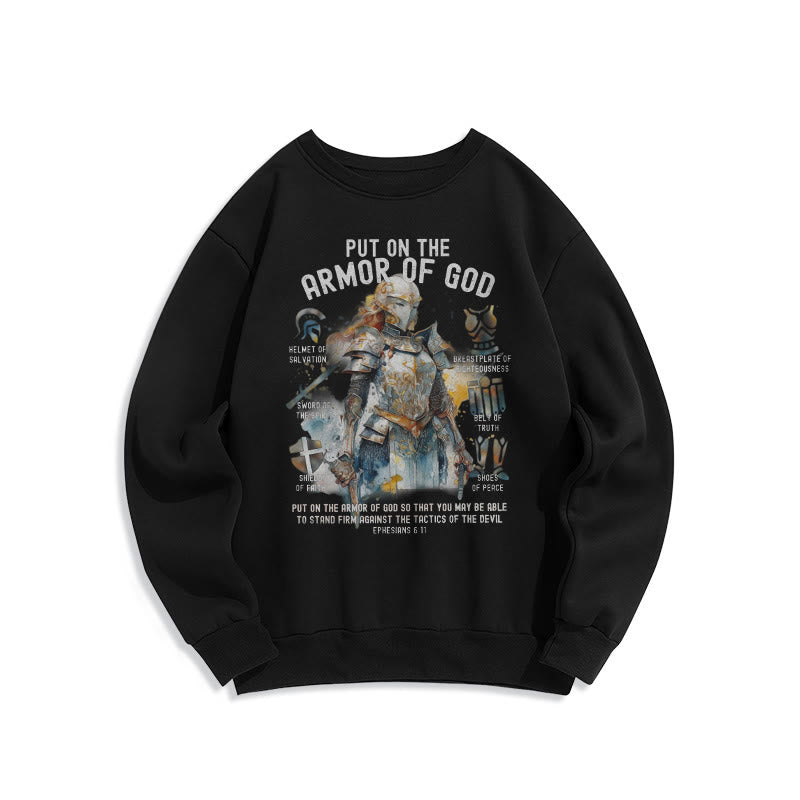 Christianartworkshop Colored Style Put On The Armor of God Fleece Lined Polyester Sweatshirt - Black - 2XL - image 5
