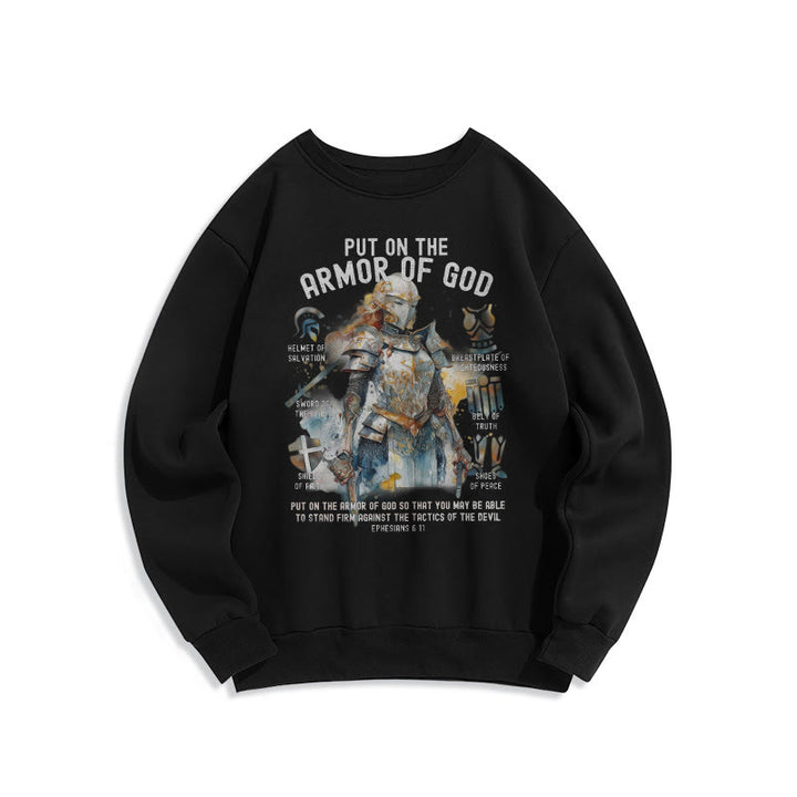 Christianartworkshop Colored Style Put On The Armor of God Fleece Lined Polyester Sweatshirt - Black - 2XL - image 5