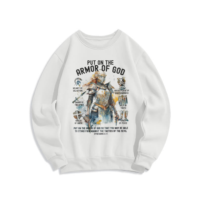 Christianartworkshop Colored Style Put On The Armor of God Fleece Lined Polyester Sweatshirt - White - 2XL - image 0