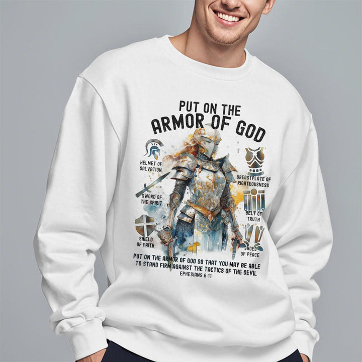Christianartworkshop Colored Style Put On The Armor of God Fleece Lined Polyester Sweatshirt - image 2