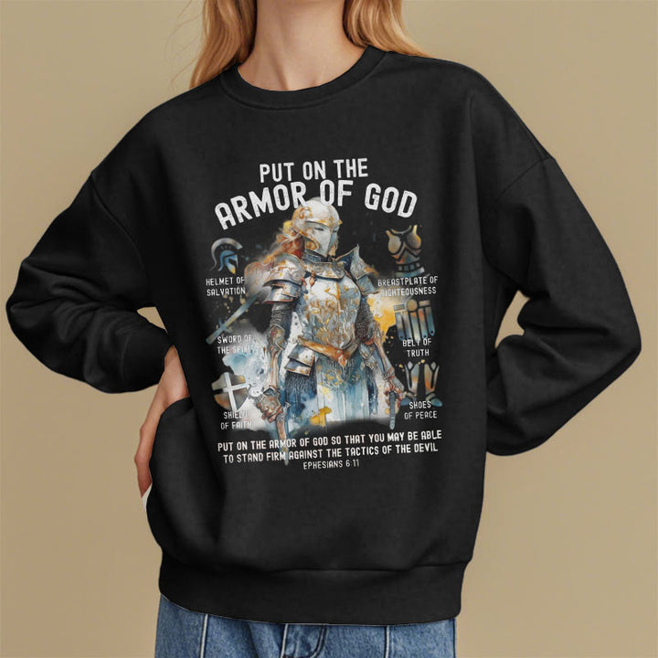 Christianartworkshop Colored Style Put On The Armor of God Fleece Lined Polyester Sweatshirt - image 8