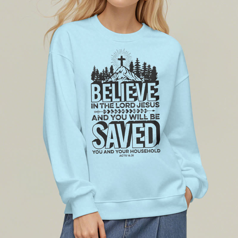 Christianartworkshop Modern Style Believe In The Jesus Lord Fleece Lined Polyester Sweatshirt