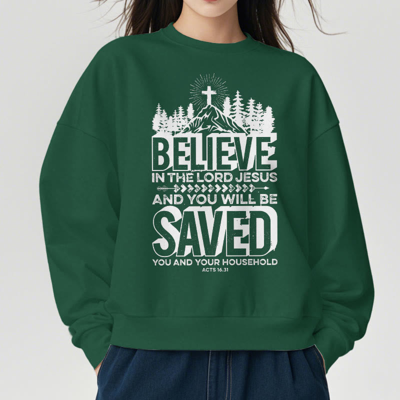 Christianartworkshop Modern Style Believe In The Jesus Lord Fleece Lined Polyester Sweatshirt