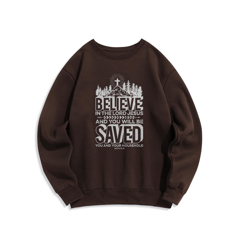 Christianartworkshop Modern Style Believe In The Jesus Lord Fleece Lined Polyester Sweatshirt - Brown - 2XL - image 14