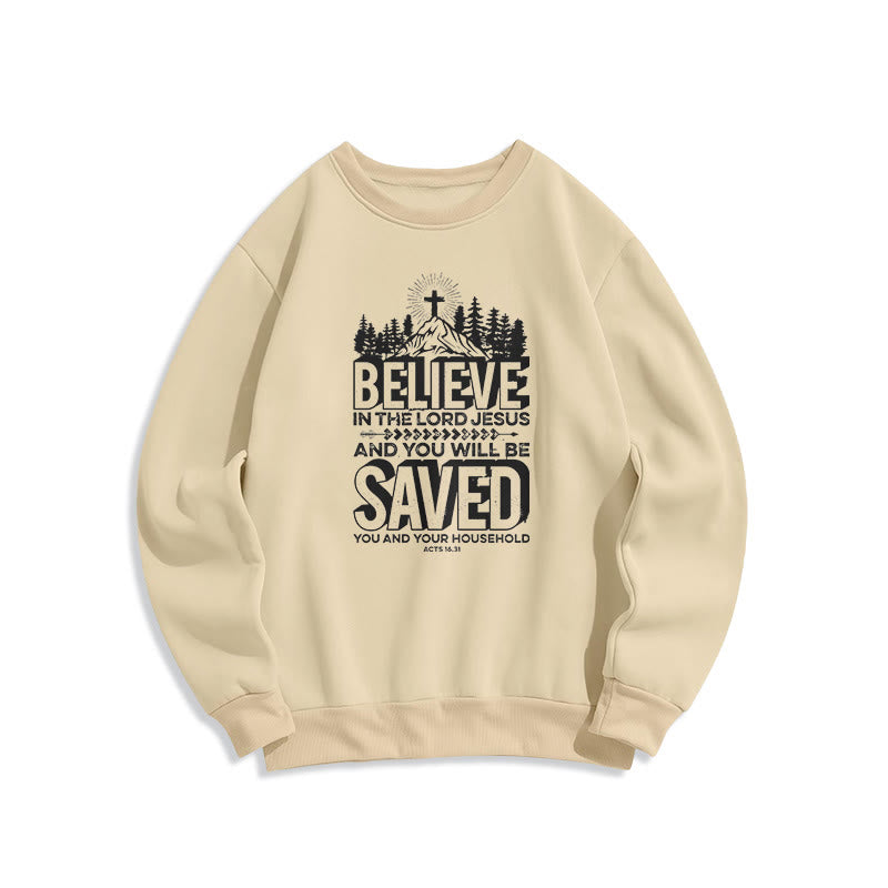 Christianartworkshop Modern Style Believe In The Jesus Lord Fleece Lined Polyester Sweatshirt - Beige - 2XL - image 11