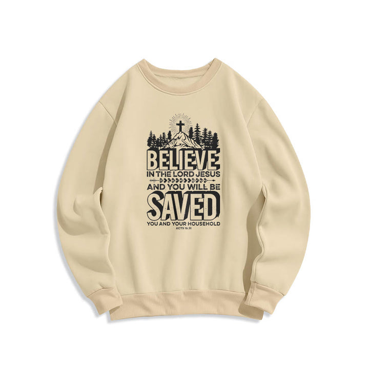 Christianartworkshop Modern Style Believe In The Jesus Lord Fleece Lined Polyester Sweatshirt - Beige - 2XL - image 11