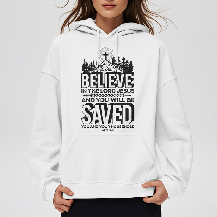 Christianartworkshop Modern Style Believe In The Jesus Lord Fleece Lined Polyester Hoodie