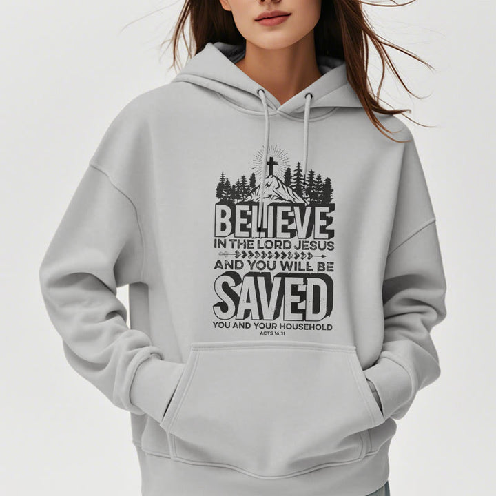 Christianartworkshop Modern Style Believe In The Jesus Lord Fleece Lined Polyester Hoodie