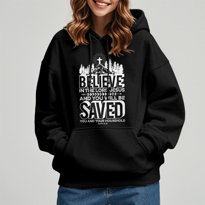 Christianartworkshop Modern Style Believe In The Jesus Lord Fleece Lined Polyester Hoodie