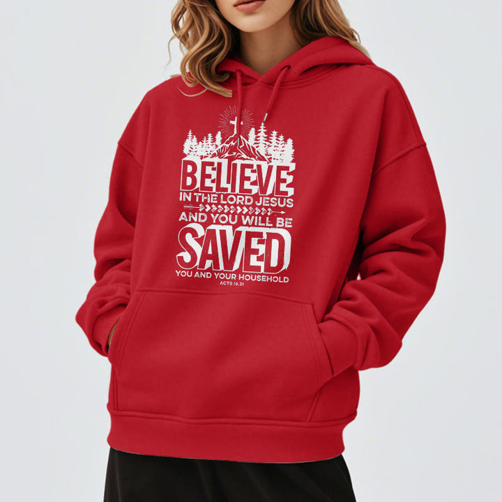 Christianartworkshop Modern Style Believe In The Jesus Lord Fleece Lined Polyester Hoodie