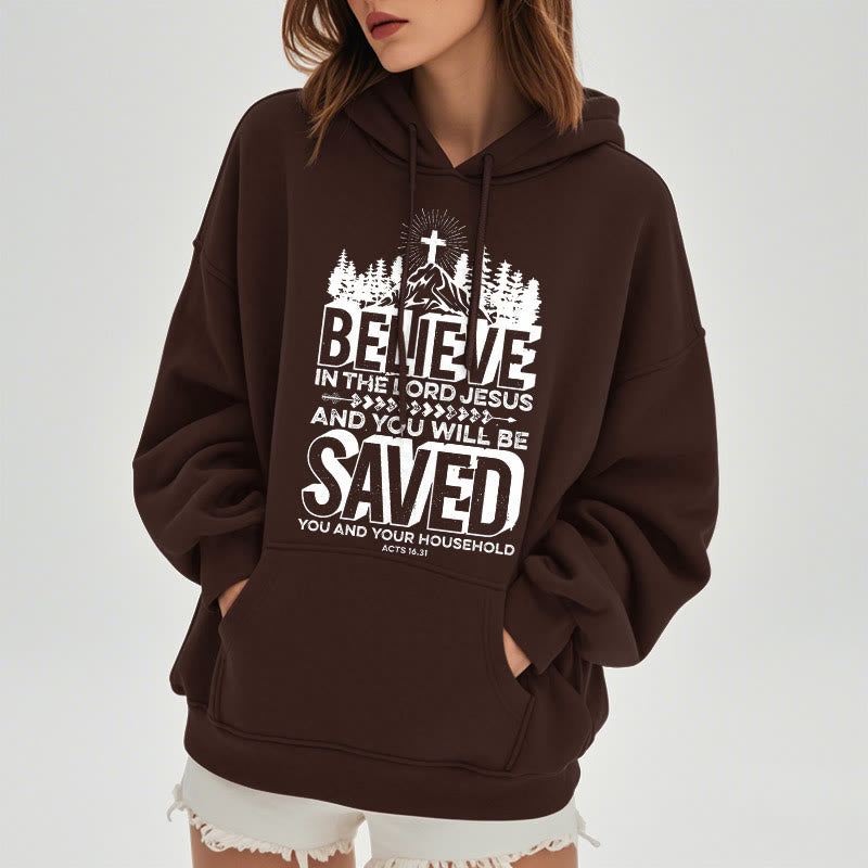 Christianartworkshop Modern Style Believe In The Jesus Lord Fleece Lined Polyester Hoodie