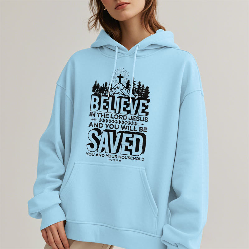 Christianartworkshop Modern Style Believe In The Jesus Lord Fleece Lined Polyester Hoodie