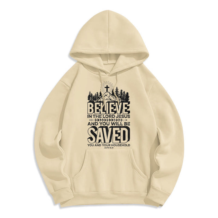 Christianartworkshop Modern Style Believe In The Jesus Lord Fleece Lined Polyester Hoodie