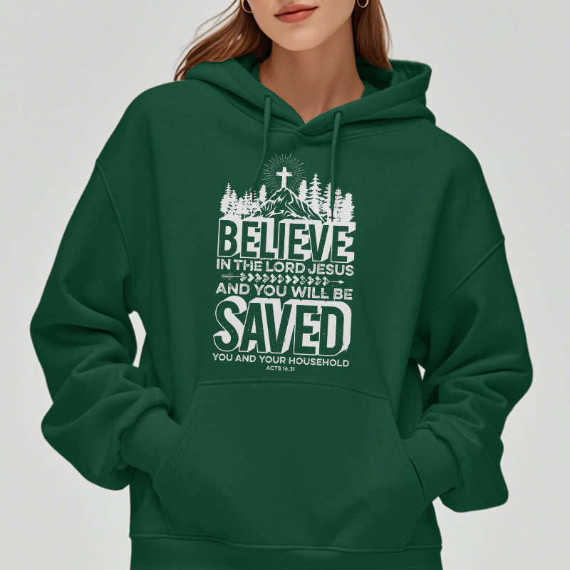 Christianartworkshop Modern Style Believe In The Jesus Lord Fleece Lined Polyester Hoodie