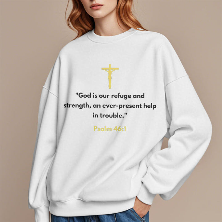 Christianartworkshop Classic Style God Is Our Refuge And Strength Fleece Lined Polyester Sweatshirt