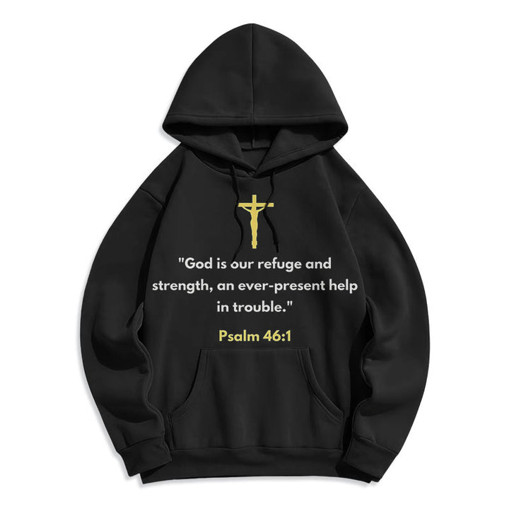 Christianartworkshop Classic Style God Is Our Refuge And Strength Fleece Lined Polyester Hoodie