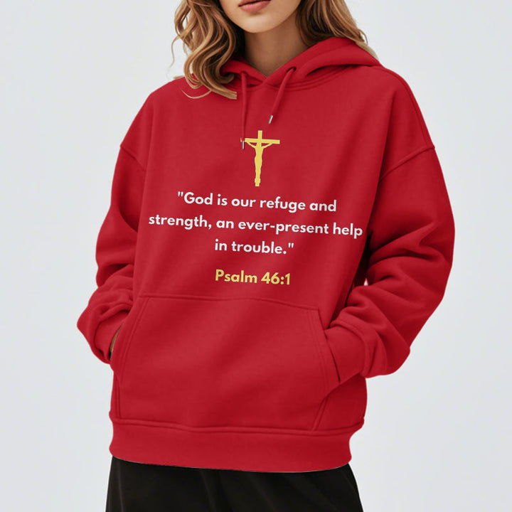 Christianartworkshop Classic Style God Is Our Refuge And Strength Fleece Lined Polyester Hoodie